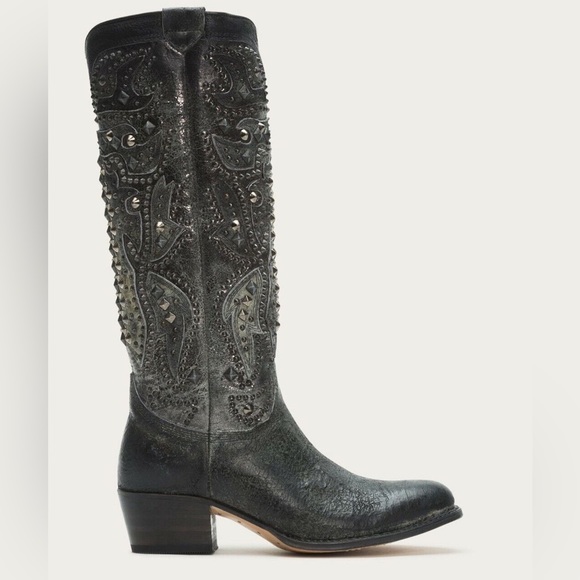 Frye Deborah Deco Studded Tall Western Boot Charcoal - Picture 3 of 11